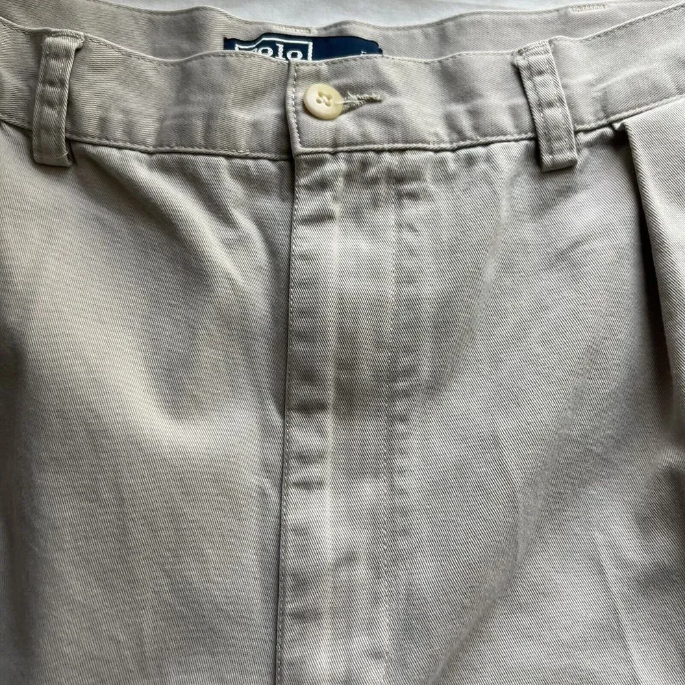 Polo Ralph Lauren Tyler Short Mens 40 Khaki Tan Pleated Chino Cotton Shorts‎